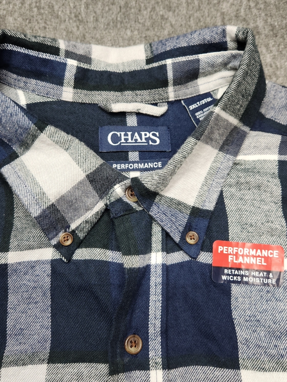 Chaps Performance‎ Flannel Shirt 3XLT Blue Plaid Button Down Big Tall - Picture 4 of 6